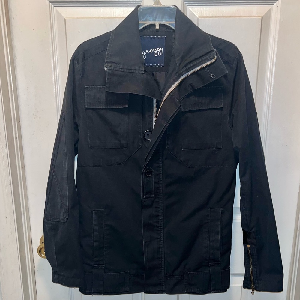 GROGGY RAW Long Sleeve Full Front Zipper Button Down Jacket. Sz S.